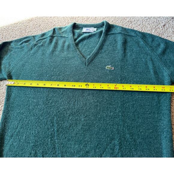 Vintage Izod Lacoste Mens Sweater V Neck Knit Preppy Academia Classic Green - Picture 3 of 7